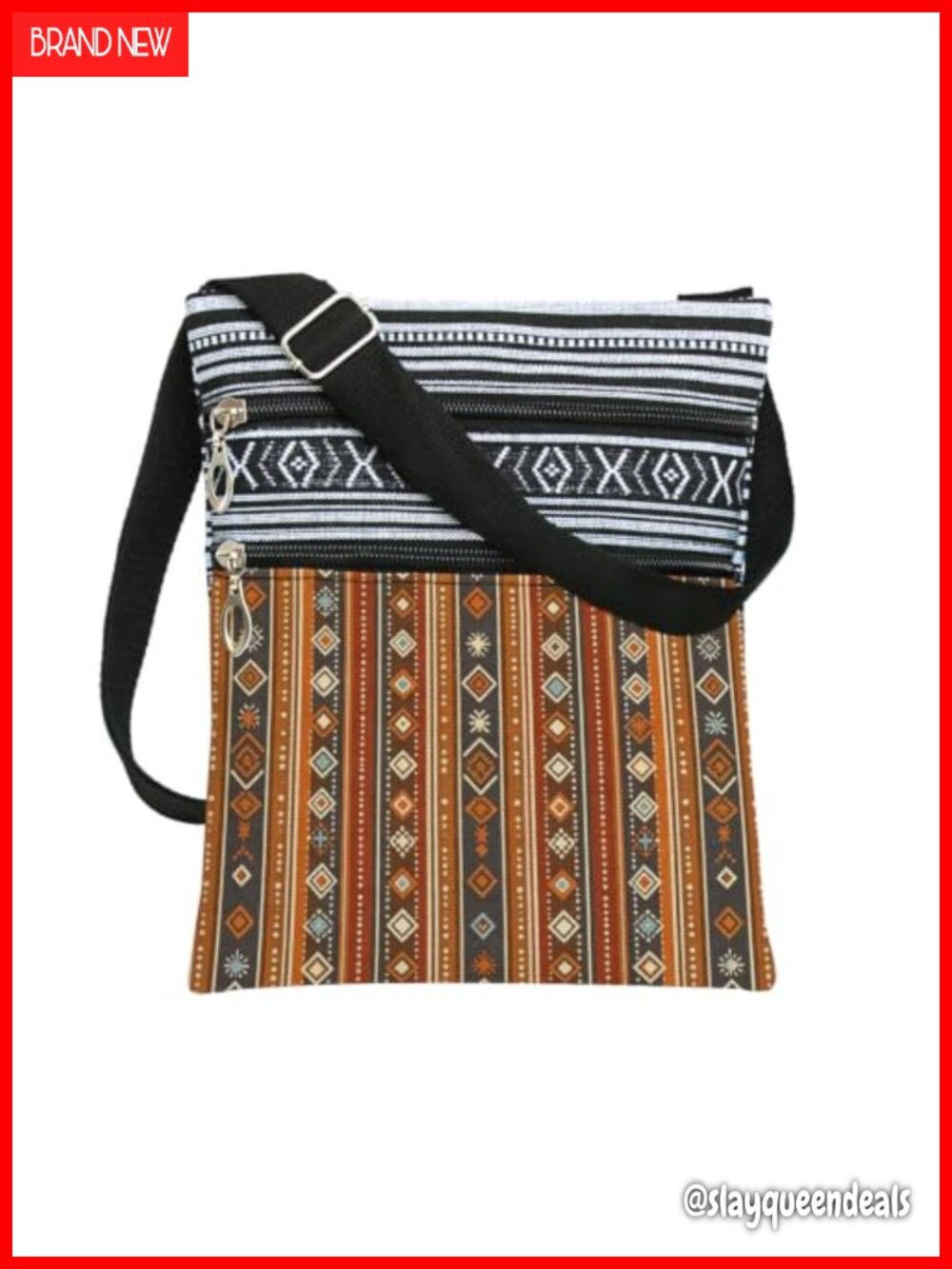 Navajo Geometric Crossbody Bag Ethnic Messenger Adjustable Strap Multi Zipper